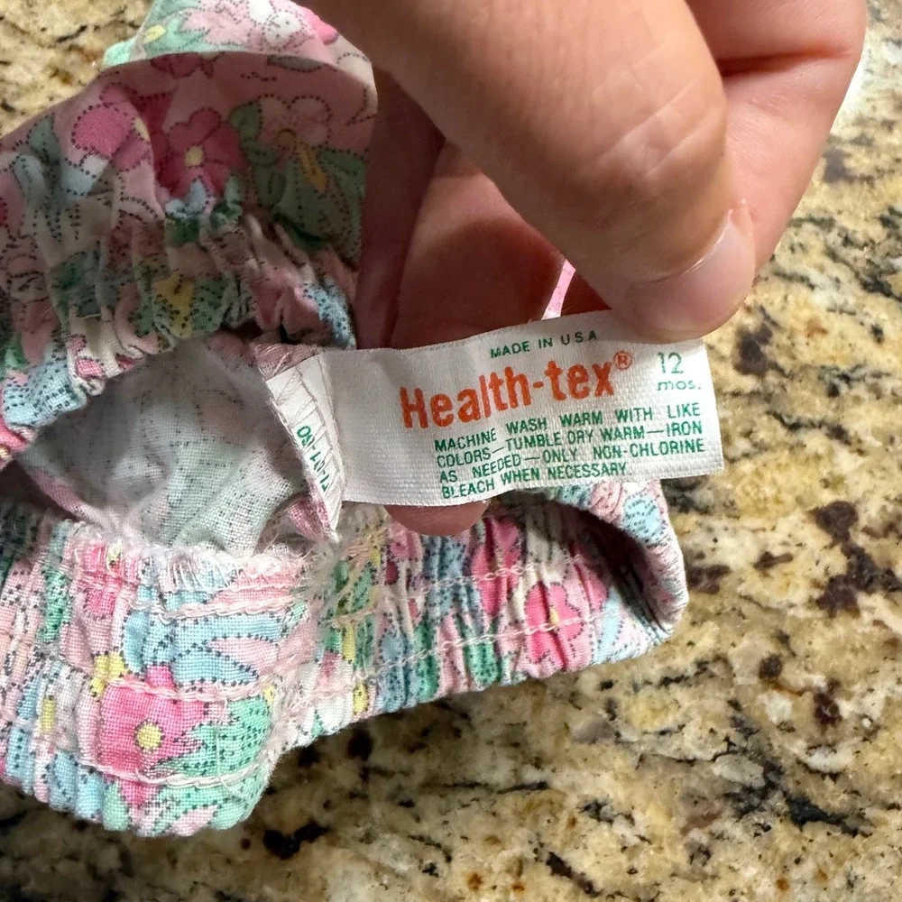 Vintage Health-tex Baby Bloomers 12M Pink Floral Elephant Ruffle Shorts USA